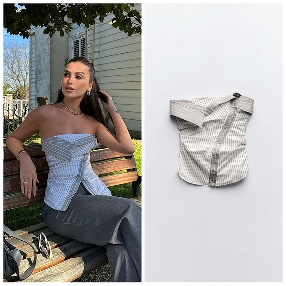 🖤 SHIP SEPARATELY 🖤 Size XS | Zara | Strapless Striped Top - Picture 3 of 12